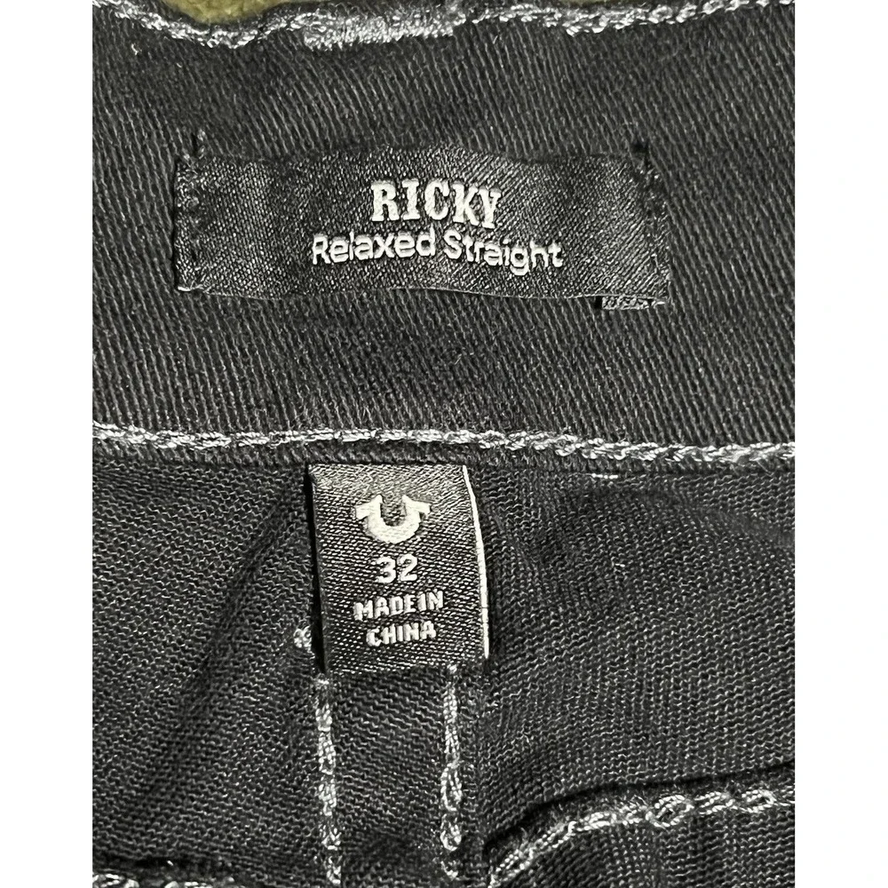 $159 NWT  True Religion Ricky‎ Flap Relaxed Jeans Black WORLD TOUR BUDDHA 32x32